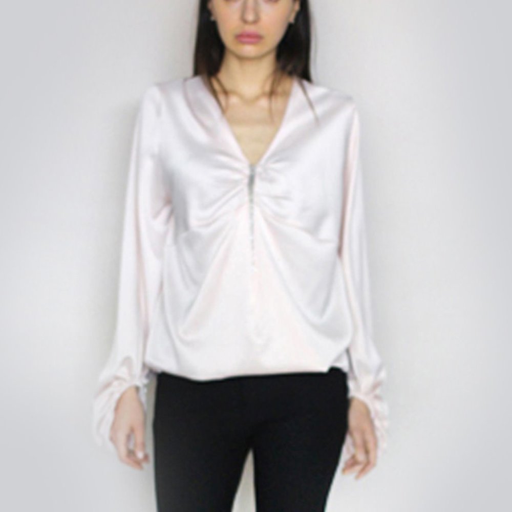B2806-Dangling Chain Trim Blouse